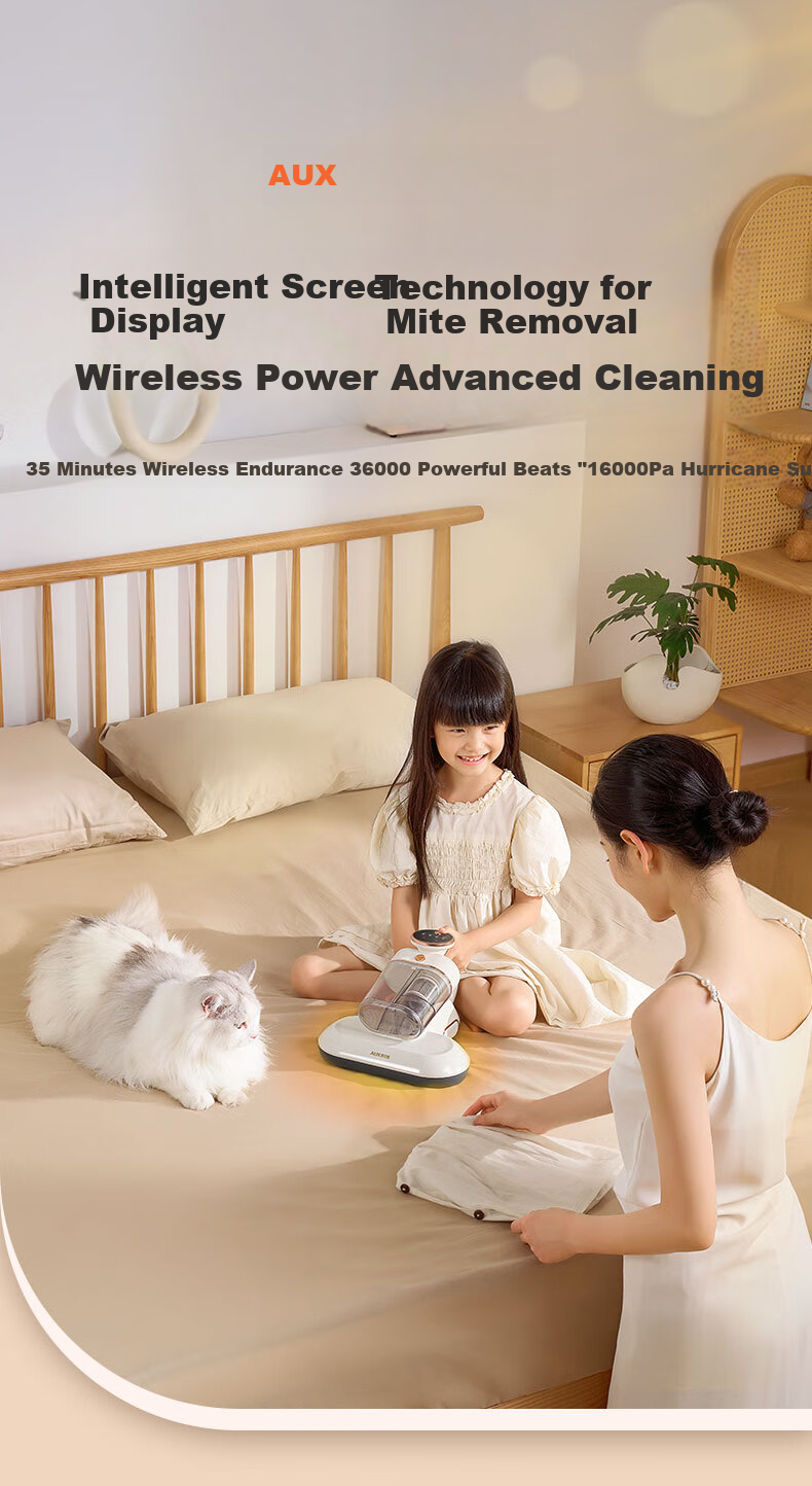 AUX Wireless Mite Remover, Dual Dust Cup Mite Removal Device, Bed And Home UV Sterilizer, Vacuum Cleaner, Multi-Purpose Pet Cat Dog Hair Cleaning Machine AXC-11DC78B 1
