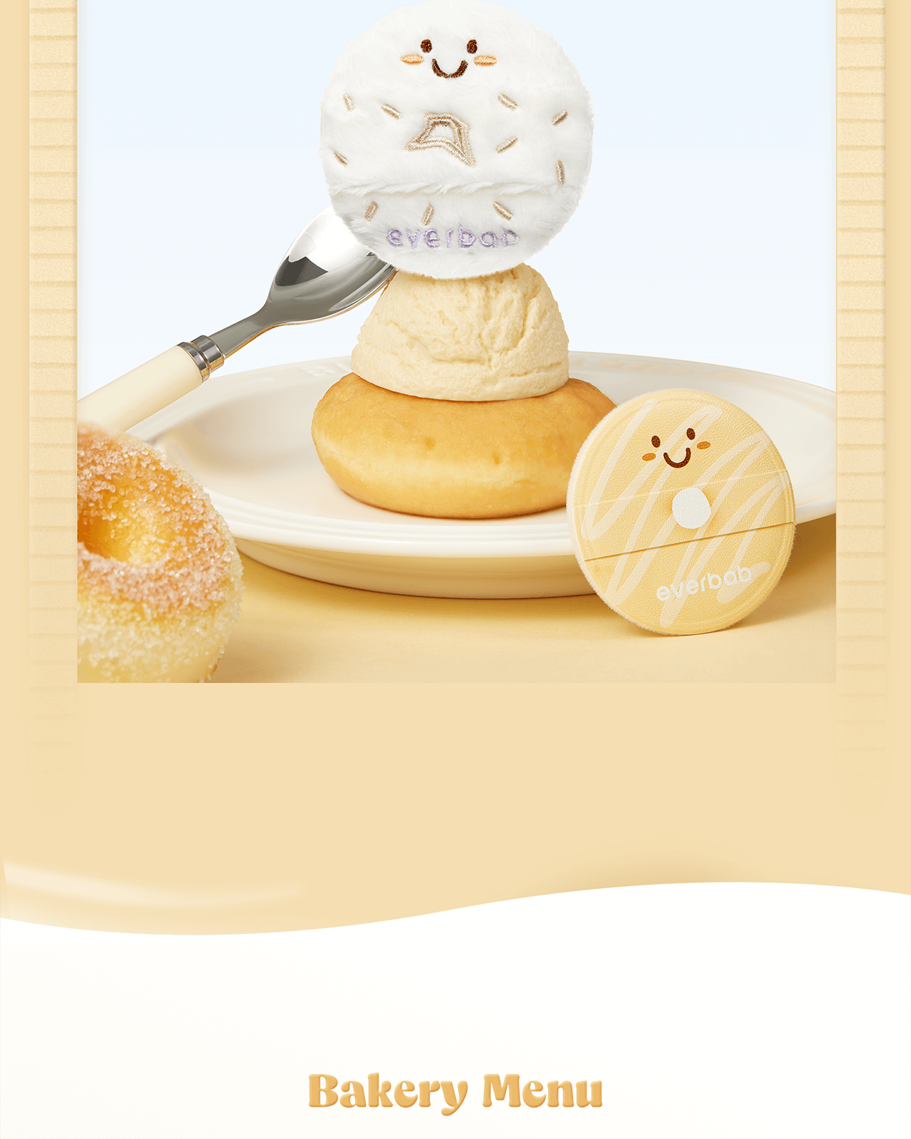 Everbab Aibella Coconut Bagel Velvet Bare Skin Loose Powder Puff 2pcs Setting Makeup Sponge 3