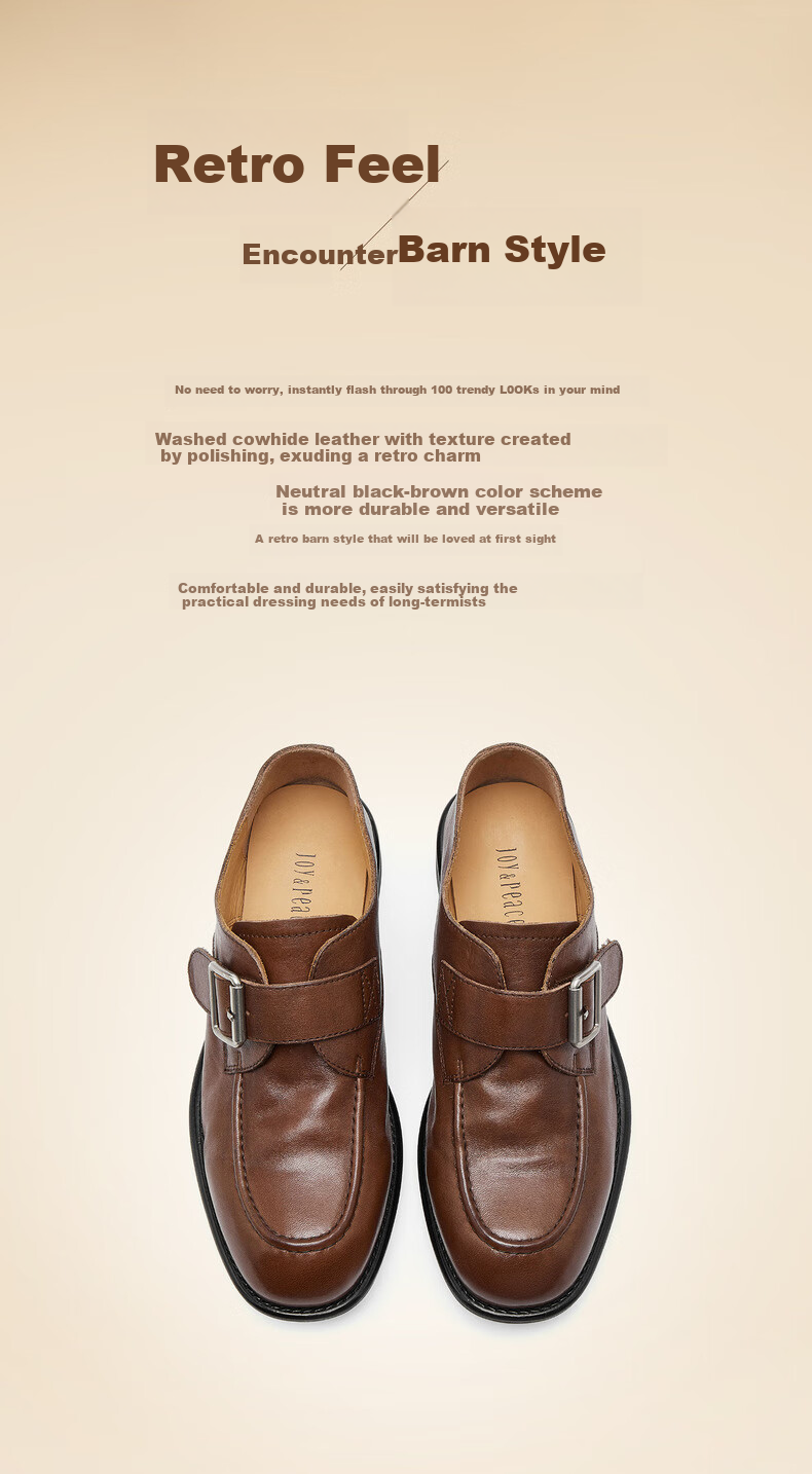 Joy&peace Dong Jie's Style Free Poetry Washed Cowhide Leather Loafers with Chunky Heel for Men And Women, Black, Size 38 2