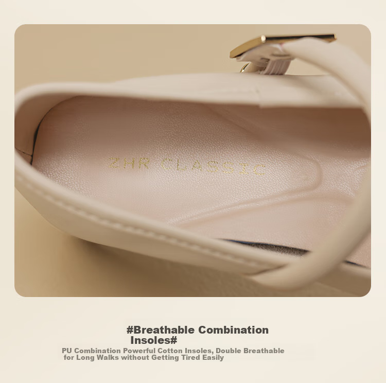 ZHR Mary Jane Shoes for Women, Elegant Shallow Mouth Chunky Heel Pumps, Square Toe Women's Shoes, K283, Beige, Size 36 7