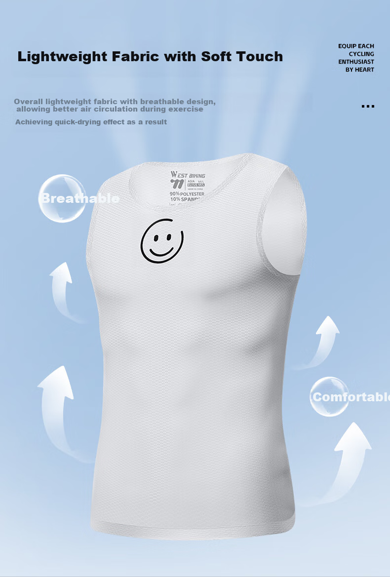 WestBiking Cycling Sweat-Wicking Shirt, Road Bike Men's Inner Sleeveless Vest, Sweat-Absorbing Breathable Top, Cycling Undershirt, White, L 4