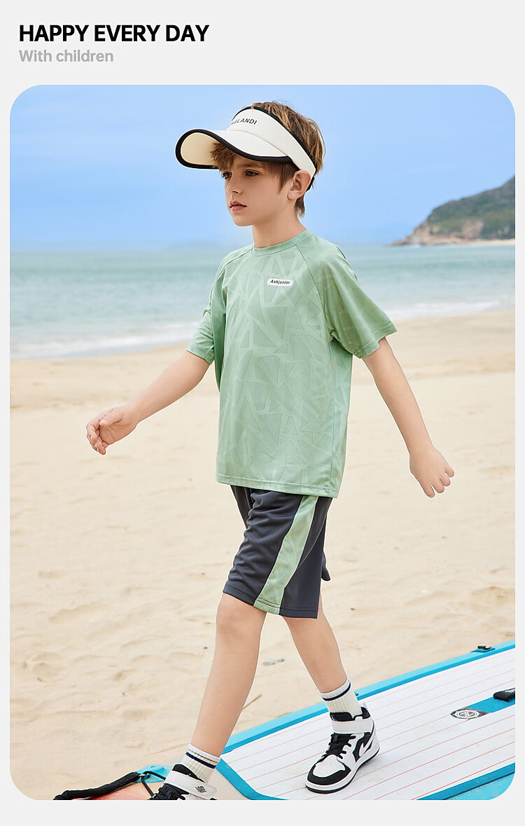 ASK JUNIOR Children's Clothing Set, Boys' Summer Outfit, Cool Thin Short-Sleeve T-Shirt And Shorts, Running Sports Two-Piece Set, Blue 42