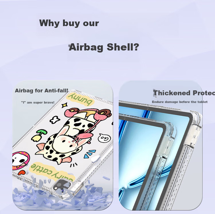HBOALG Compatible with Apple IPad Pro Case, Cartoon Protective Cover for Apple IPad Pro 2024 New 11-Inch Model with Air Cushion, Pencil Holder, Ultra-Thin Shockproof Soft Case 1