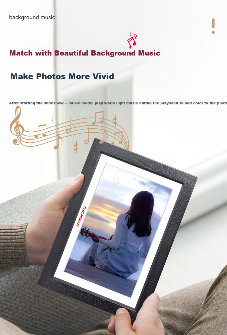 THOMSON Electronic Photo Album, 10.1-Inch Touchscreen Digital Frame, Picture And Video Player, Commemorative Gift, Holiday Present, Premium Wooden Frame, 1001w Black 6