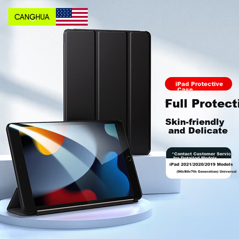 CangHua IPad Case Compatible with IPad 9/8/7 10.2-Inch 2021/2020/2019 Models, Third-Generation Protective Cover with Tri-Fold Stand, Shockproof Soft Shell Case for Apple Tablet