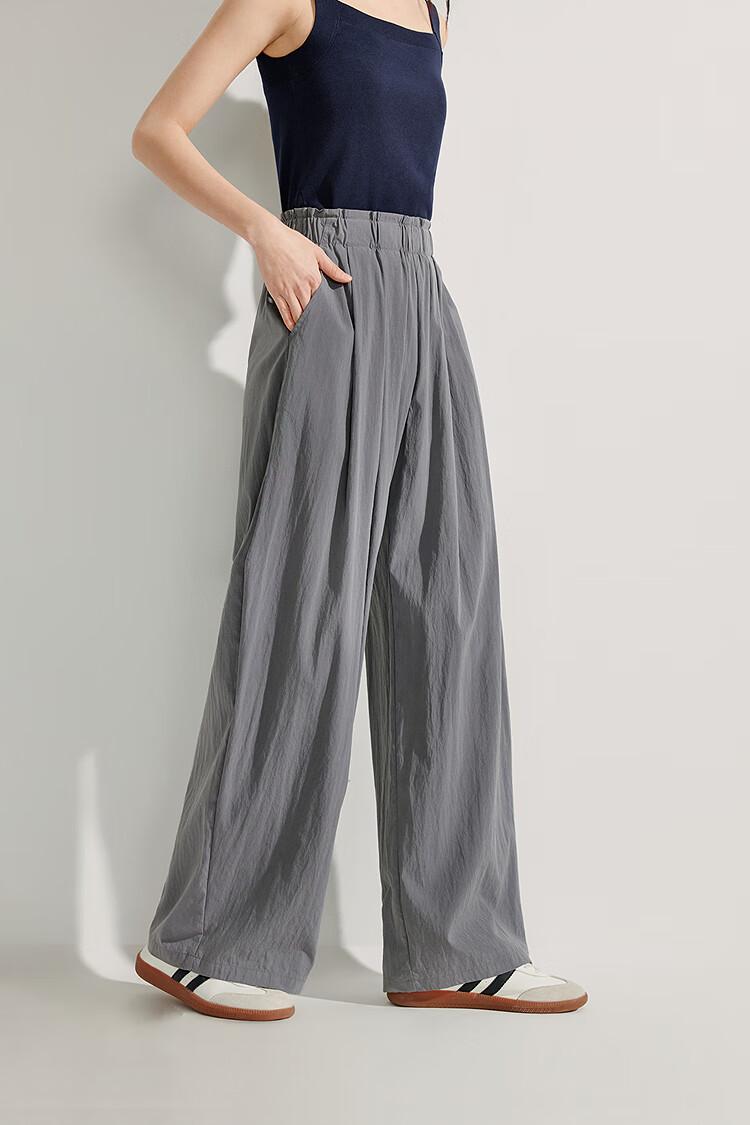 INMAN Lazy Flowy Banana Wide-Leg Pants Summer Women's New Trendy Versatile Elastic Waist Loose Long Trousers Dark Gray XL 40