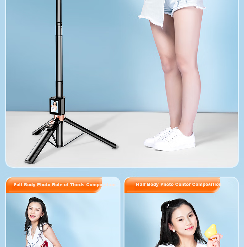 FUNSNAP Selfie Stick with Beauty Light, Handheld Telescopic Tripod for Mobile Phones, 360° Rotatable Multi-Functional Portable Floor Stand for Travel Live Streaming Outdoor Use 23