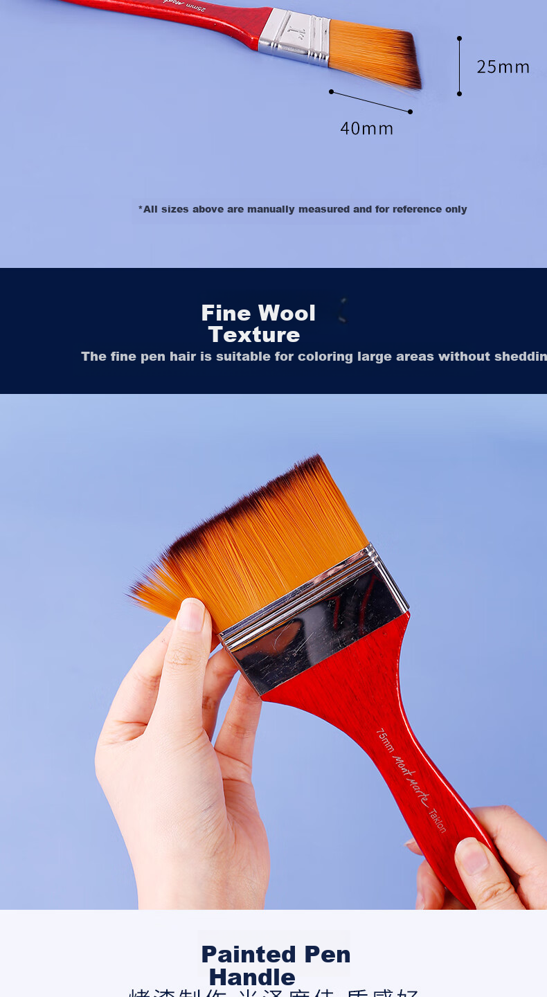 Mont Marte Brush, 75mm Flat Brush, Art Painting Paint Brush, Gouache Watercolor Acrylic Oil Painting Brush, Nylon Flat Head Brush, Single Brush MPB0056, Art Sketching 11