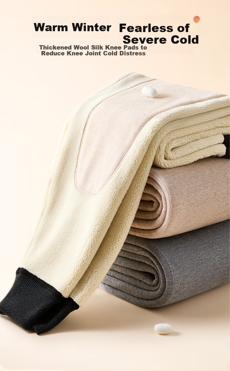 Tiancan Women's Thermal Pants, Autumn And Winter New Product, Fleece-Lined Thick Wool Silk Knee Protection Leggings, Cold-Proof Base Layer Pants, Light Gray, 2XL 10