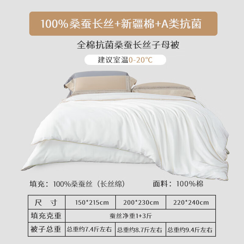 Одеяло Taihuxue, 100% натуральный шелк, всесезонное, размер 2*2.3 м, вес 1+3 Цзинь (500+1500 г)