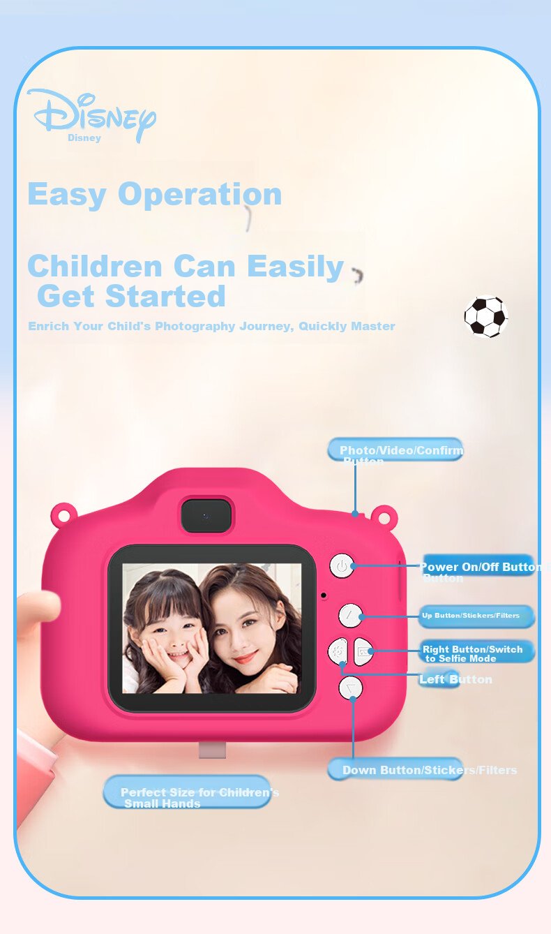 Disney Children's Digital Camera, Student Compact Camera, Pocket Camera for Photography And Travel, Dual-Lens Camera for Boys And Girls, Birthday Gift for Students, HD01 Minnie 9