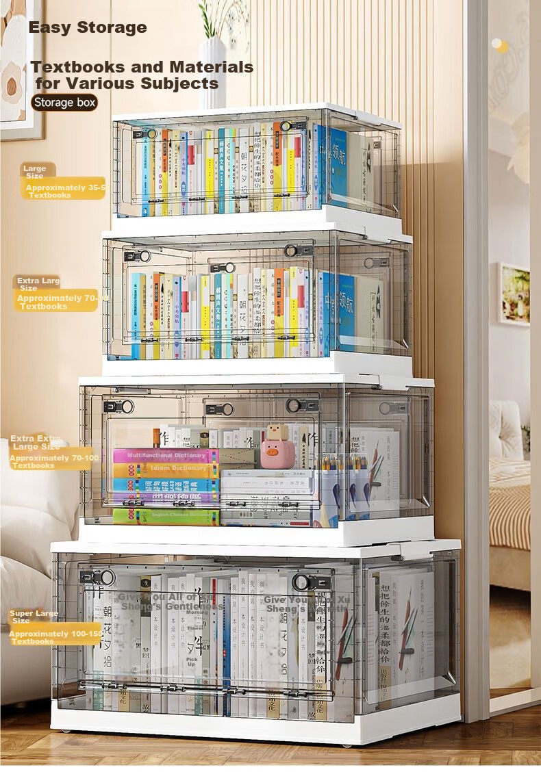 Bahainiao Foldable Transparent Plastic Book Storage Box, Student Book Organizer, Book Container, Storage And Organization Box 3