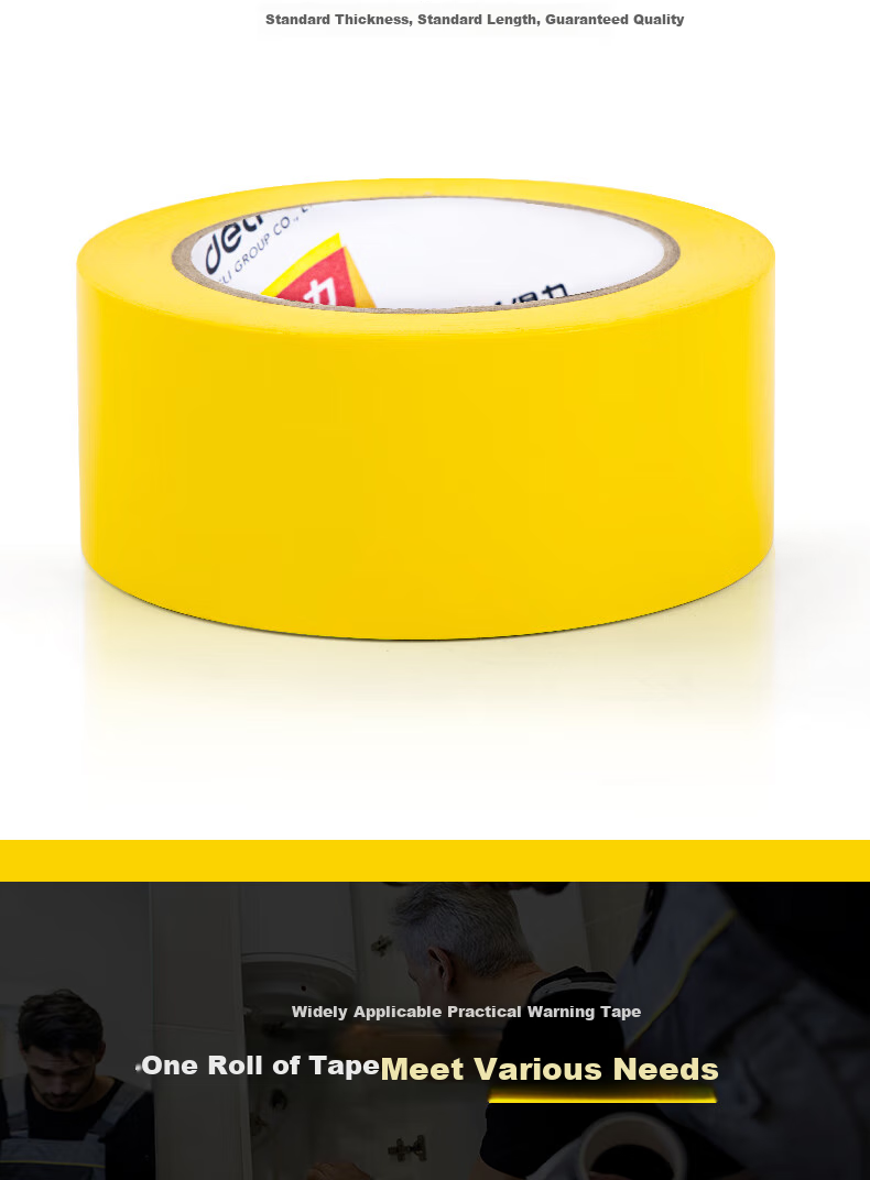 Deli Yellow Safety Warning Tape, Thickened PVC Wear-Resistant Waterproof Floor Marking Tape, Caution Tape Isolation, 5S Positioning Tape, 48mm*33m, 3 Rolls, 33781 3