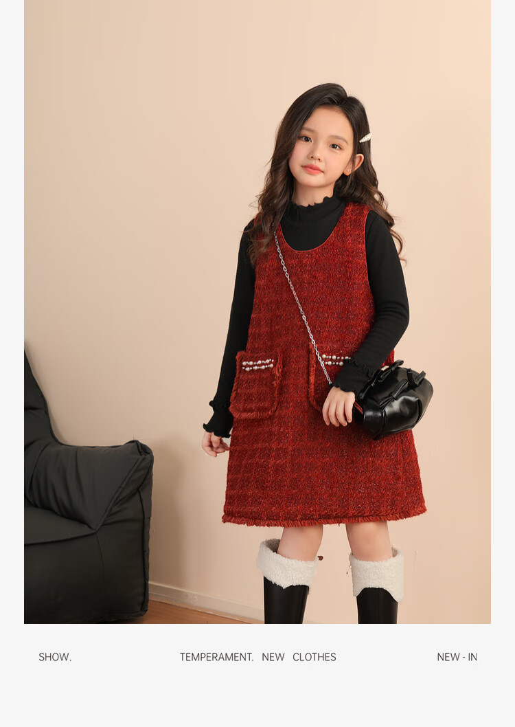 LUSON Chen Dazhu Girls' Vest Dress 2025 Autumn Winter New Year Greeting Red Children's Dress 6