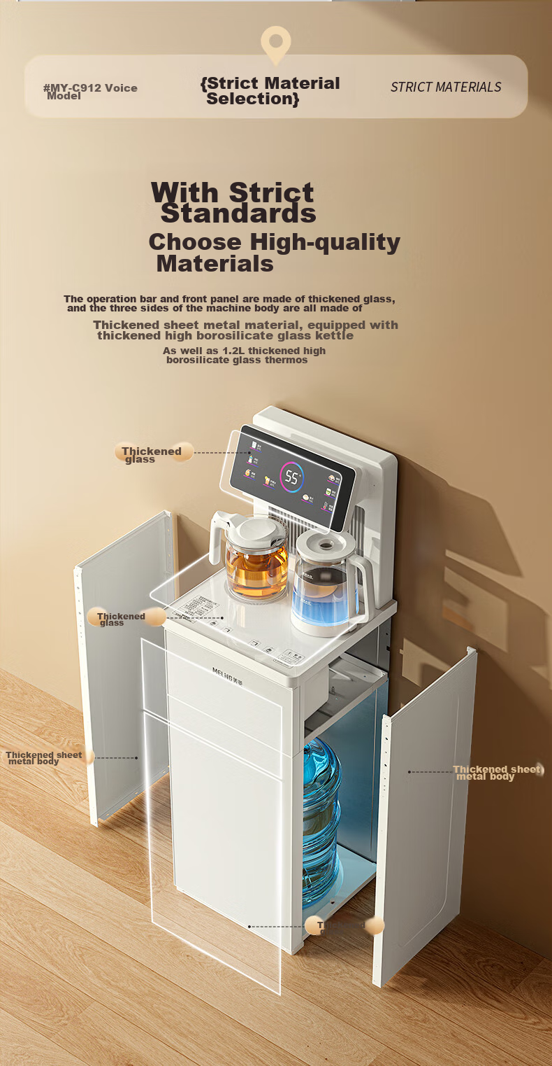 MeiLing Tea Bar Machine, High-End Smart Voice-Controlled Standing Water Dispenser with Bottom-Placed Water Tank, Automatic Hot And Cold Model MY-C912 (Voice Control Version), White 17