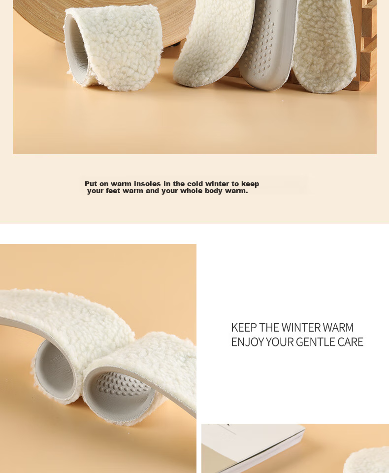 FOOTOPPO Latex Lambswool Warm Insoles for Men And Women, Winter Cold-Proof Fleece-Lined Thick Soft-Soled Wool Insoles 14