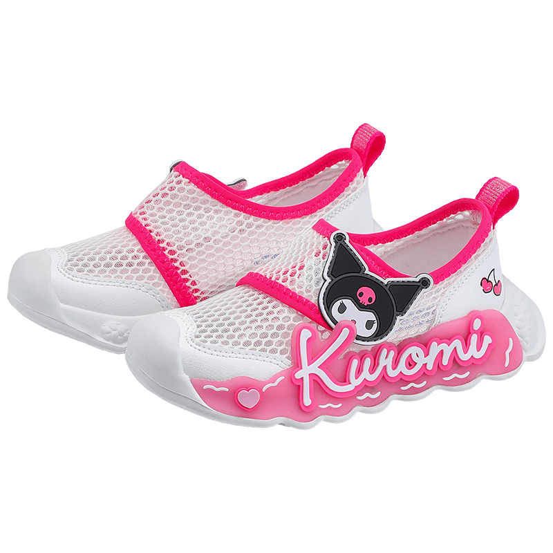 HELLOKITTY Girls' Toddler Shoes, Kuromi Light-Up Sneakers, Children's Sports Shoes, Summer Mesh Shoes, 6842 White Rose Red, Size 27