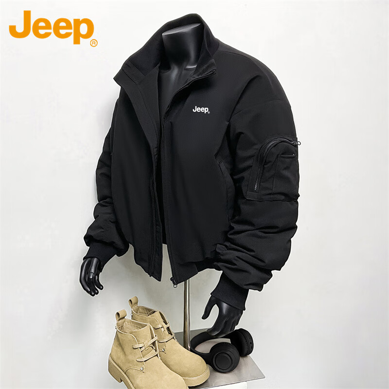 JEEP Men's Jacket, Loose-Fitting Workwear Pilot Coat for Spring And Autumn, American-Style Casual Menswear, Black, Size M