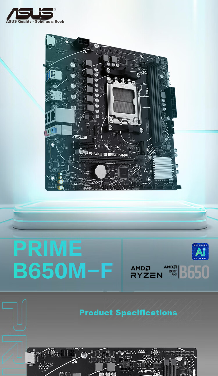 ASUS PRIME B650M-F Motherboard, Supports DDR5 CPU 9600X/7600X/9500F, AMD B650/socket AM5 2