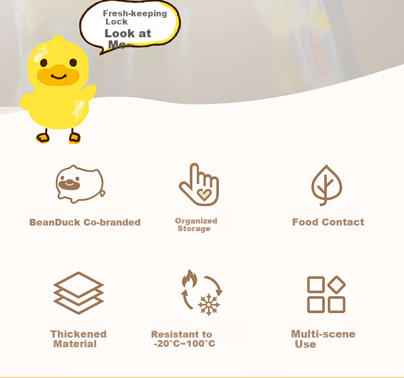 COOKER KING Food-Grade Heat-Resistant Sealed Bags, Large/medium/small Combo Pack, 110 Count, Thickened Fresh-Keeping Self-Sealing Bags, Little Yellow Duck Co-Branded 2