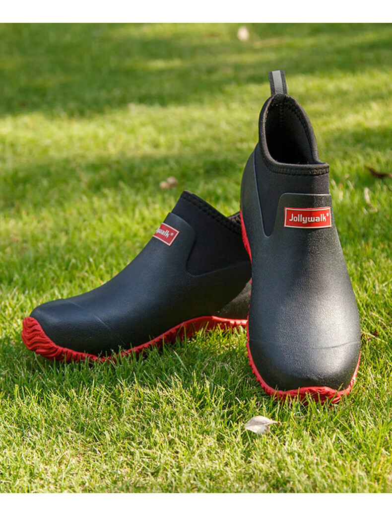 Jolly Walk Rain Boots, Waterproof Shoes, Men's And Women's Rubber Boots, Fashionable Rain Boots, Work Boots, JW218, Red And Black, Size 39 12