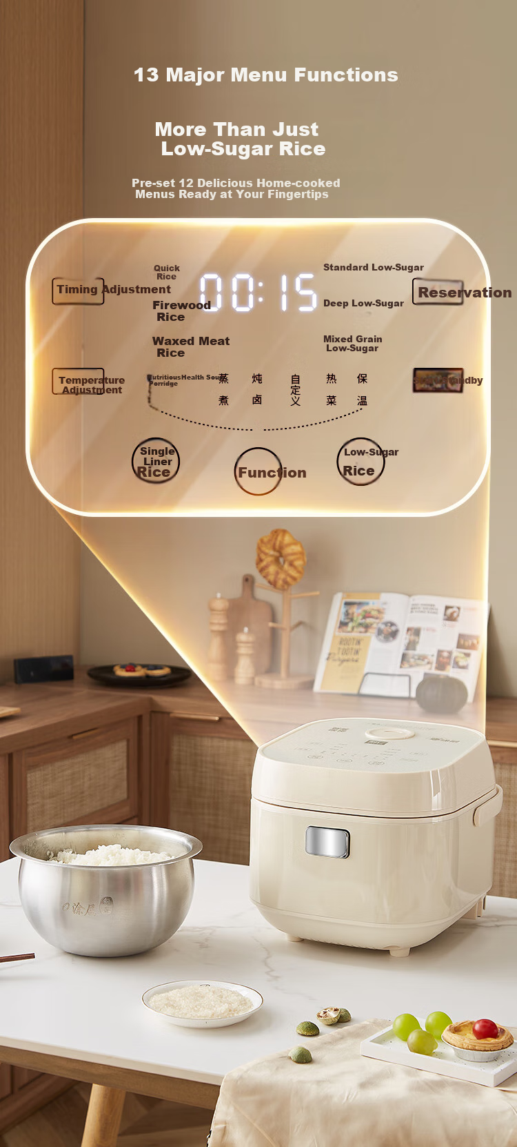 Liven Rice Cooker, Zero Fluorine Titanium Enamel Non-Stick Inner Pot, 3L Capacity, Small Household Electric Rice Cooker for 4-5 People, Smart Reservation Porridge Cooker And Rice Cooking Pot FB-D3568 11