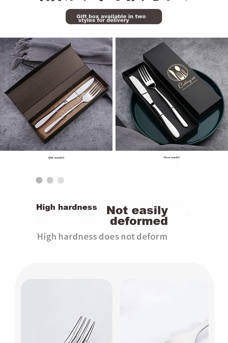 Edo 304 Stainless Steel Western Steak Knife And Fork Set, 410 Stainless Steel Tableware Set: Main Knife + Main Fork + Gift Box 3