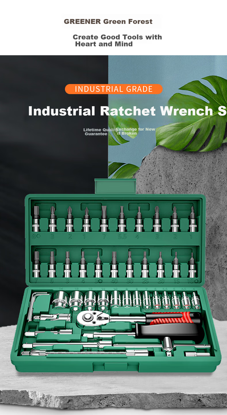 GREENER 95-Piece Auto Repair Tool Set, Home Kit with Socket Wrenches, Ratchet Wrenches, Small Flying Set, Motorcycle Repair Toolbox 2