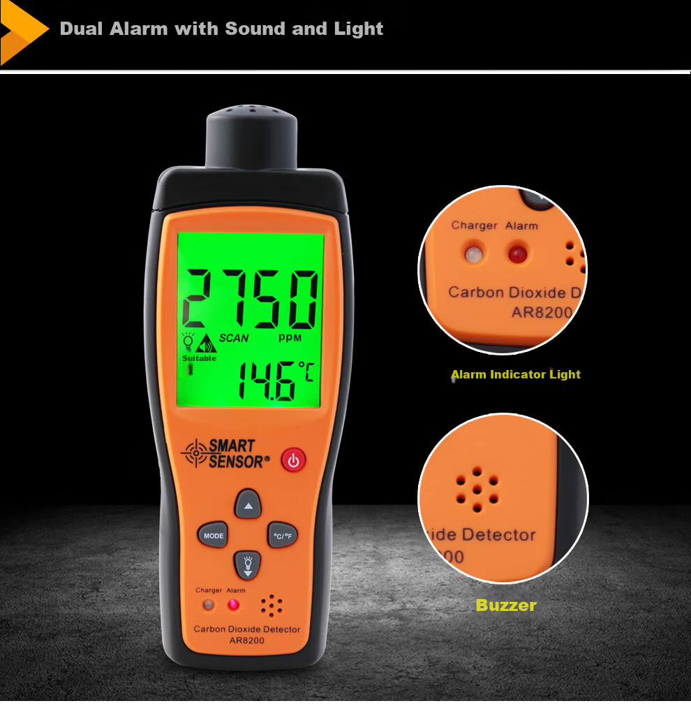Xima AR8200 Carbon Dioxide Detector, CO2 Alarm, Handheld Gas Detector, Sound And Light Alarm 5