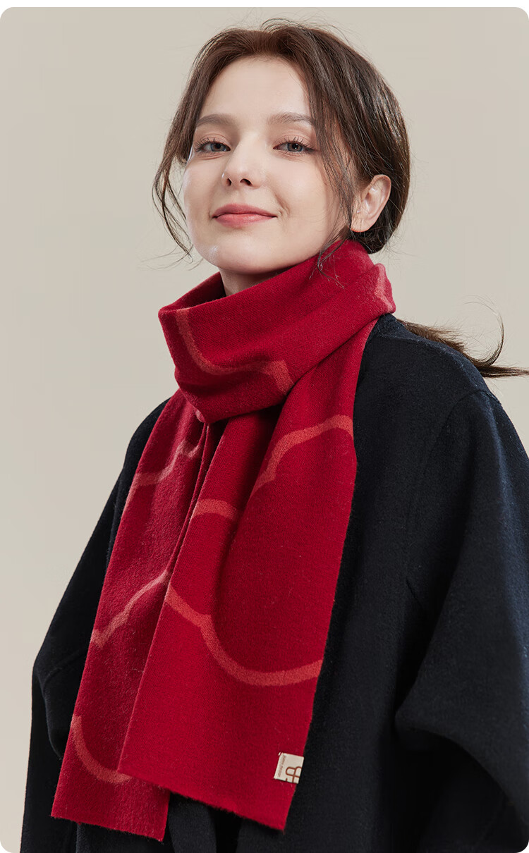 JIUMU Pure Wool Scarf Women's Autumn Winter Warm Neck Warmer Red Gift Box for Birthday and Festivals 12