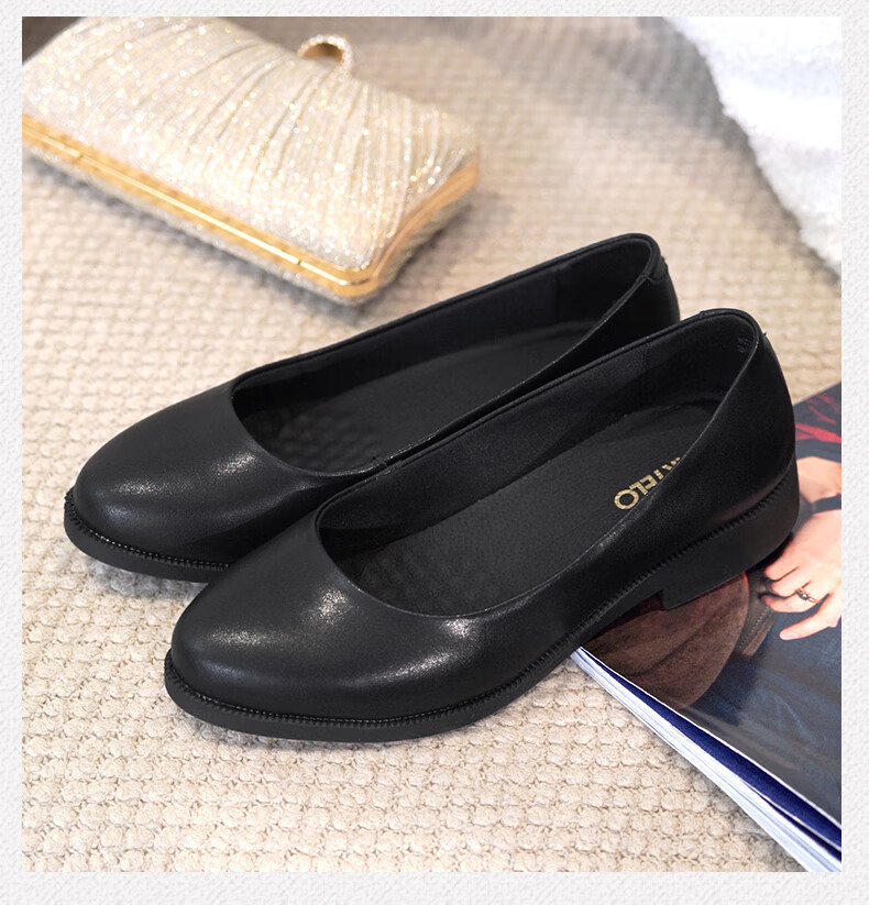 CARTELO Professional Black Work Shoes, Comfortable Leather Shoes for Women, Single Shoes KDLDX-9577 Black Size 35 18