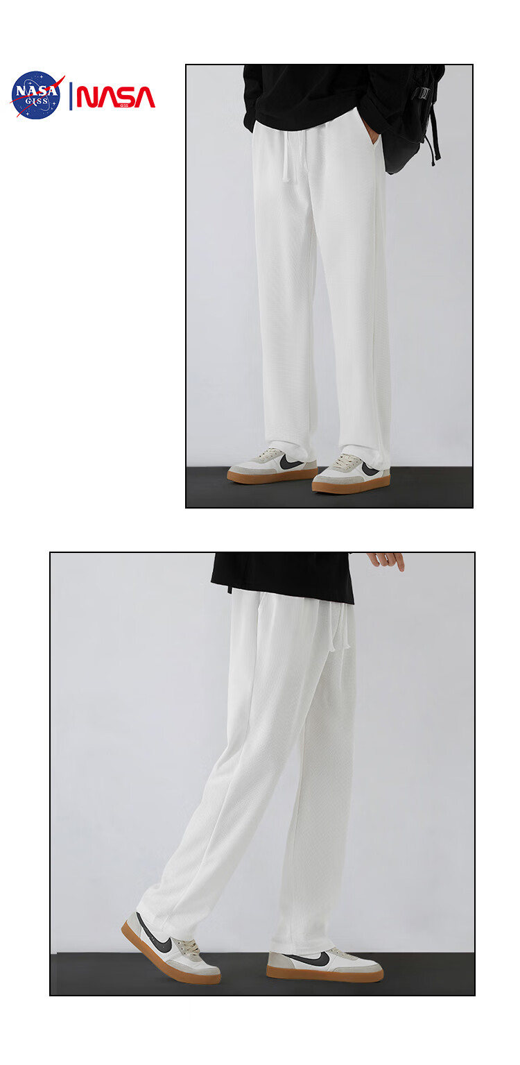 NASA GISS Casual Pants for Men, Loose Fit with Drape, Herringbone Trousers, Wide-Leg Slimming Straight Pants, Black Straight Leg, Size M 6