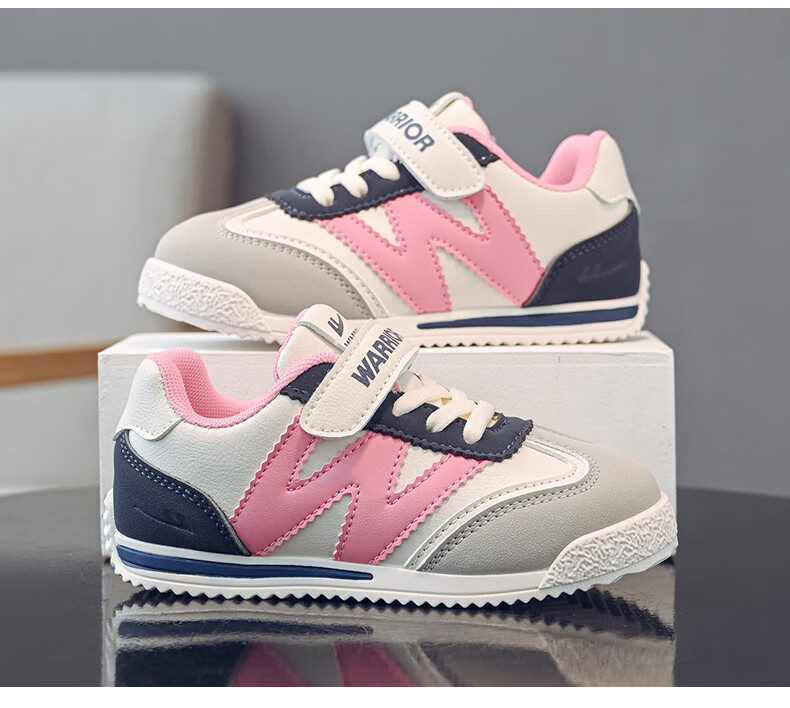 Warrior Girls' Sneakers, Spring And Autumn Style, Velcro Closure, Lightweight Children's Sports Shoes, WZ(CL)-1048, Beige/blue/rose/gray, Size 27 3
