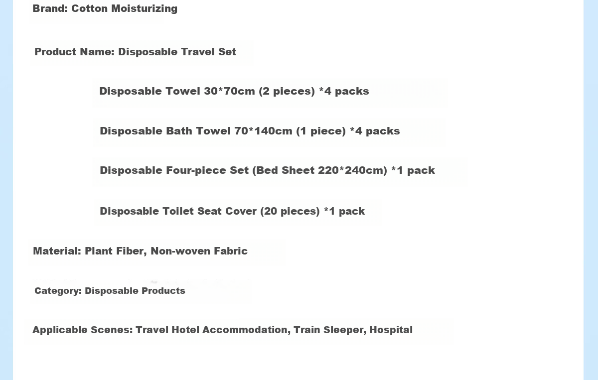 Mianzhirun Travel Disposable Thickened Bath Towel, Toilet Seat Cover, Hotel Hygiene Bedding Set, Four-Piece Set for Business Trips 5-7 Days Package 8