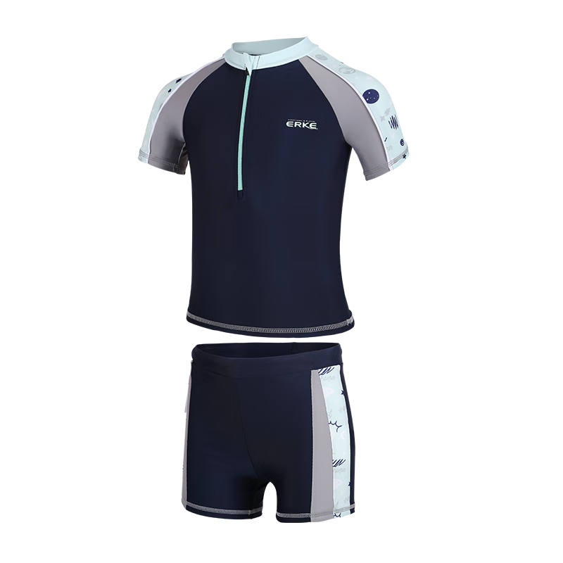 ERKE Children's Swimwear, Boys' Short-Sleeve Two-Piece Set, for Older Kids And Young Boys, Suitable for Hot Springs And Swimming