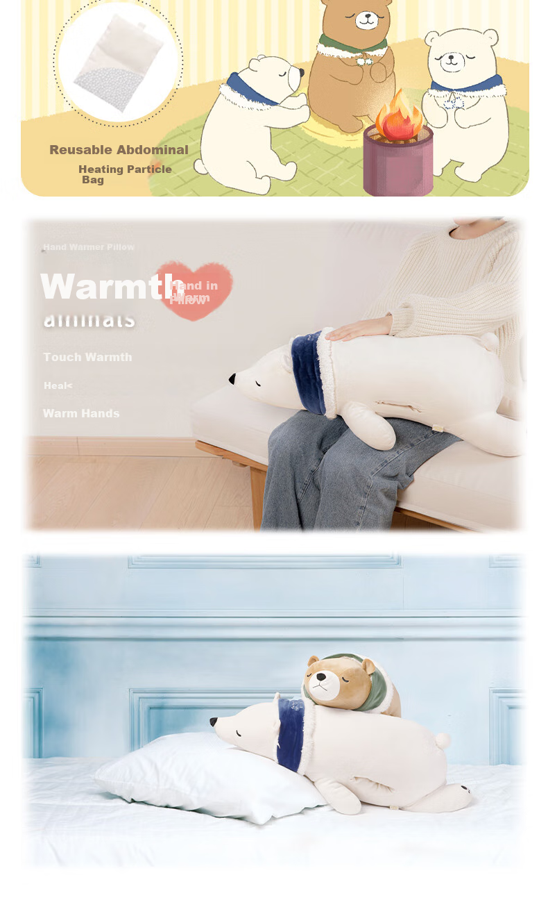 LIV HEART Polar Bear Sleeping Hug Pillow Plush Toy Doll Gift for Girls - Polar Bear Hand-Warming L 5