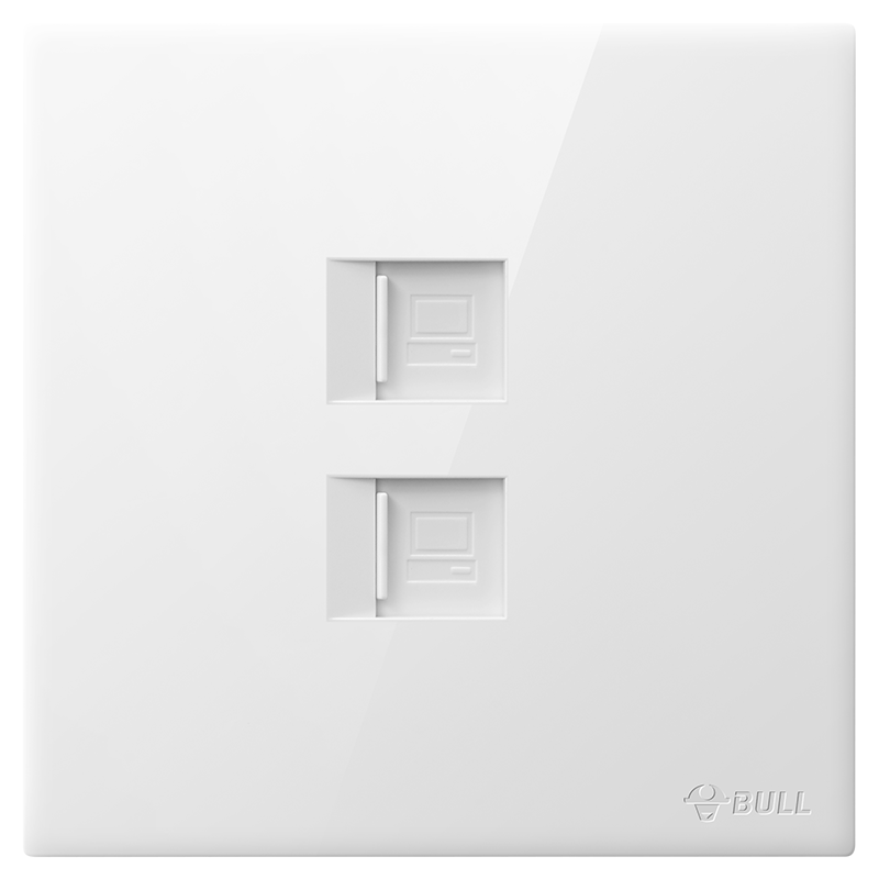 BULL G60 Series 2-Gang Cat6 Computer Socket 86-Type Ultra-Thin Panel G60T222 Glossy White
