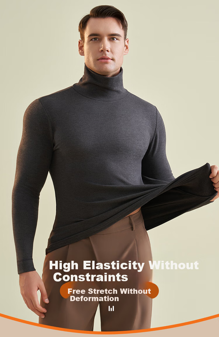 GUJIN Men's Thermal High-Neck Seamless Fleece Lined Silk Wool Base Layer Shirt Outerwear Trendy 5