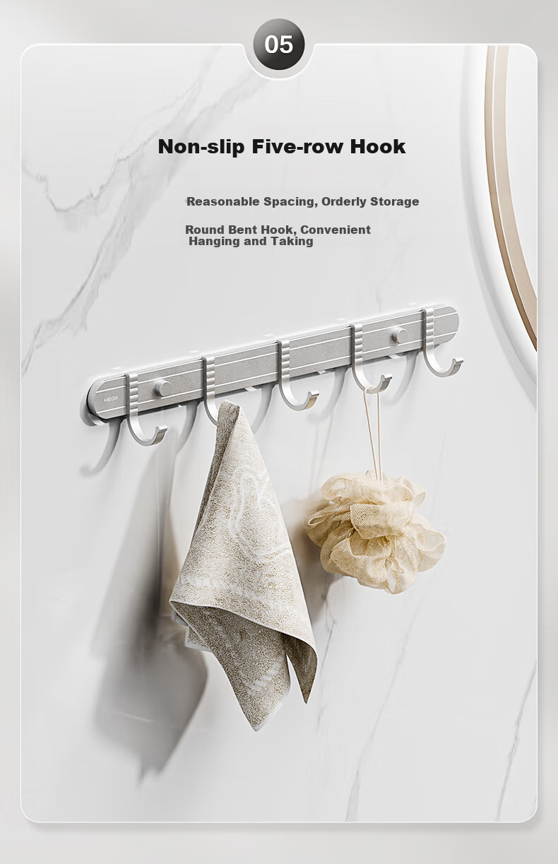 HEGII Wall Hanging Set, Bathroom Storage Rack Towel Holder No-Drill Space Aluminum Accessories 7-Piece Set HMP922K07 8