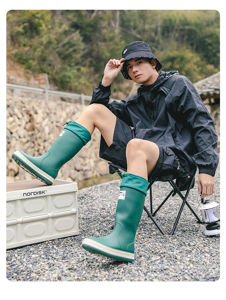 Lanoudun Men's Tall Waterproof Shoes, Outdoor Fishing Beach Combing Non-Slip Rubber Boots, Durable Comfortable Rain Boots YX1016 Size 40 18