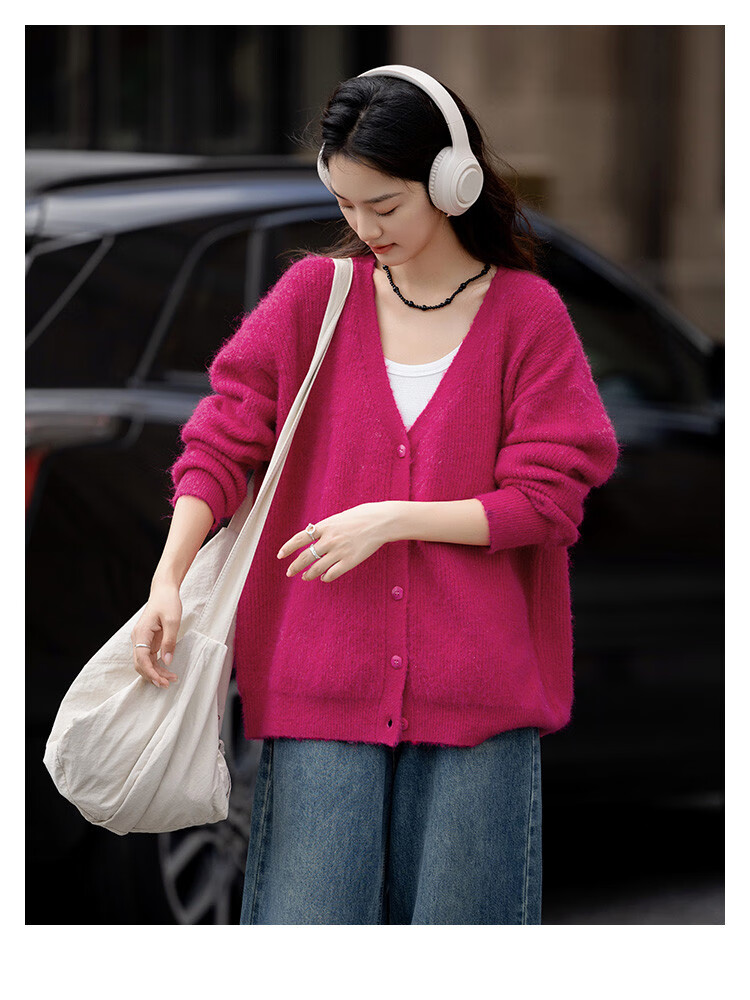 Dme [Duobangyan Rose Red] Spring And Autumn Cardigan-Style, Brightening Effect, Elegant Long-Sleeve Soft Knit Sweater for Wome 8