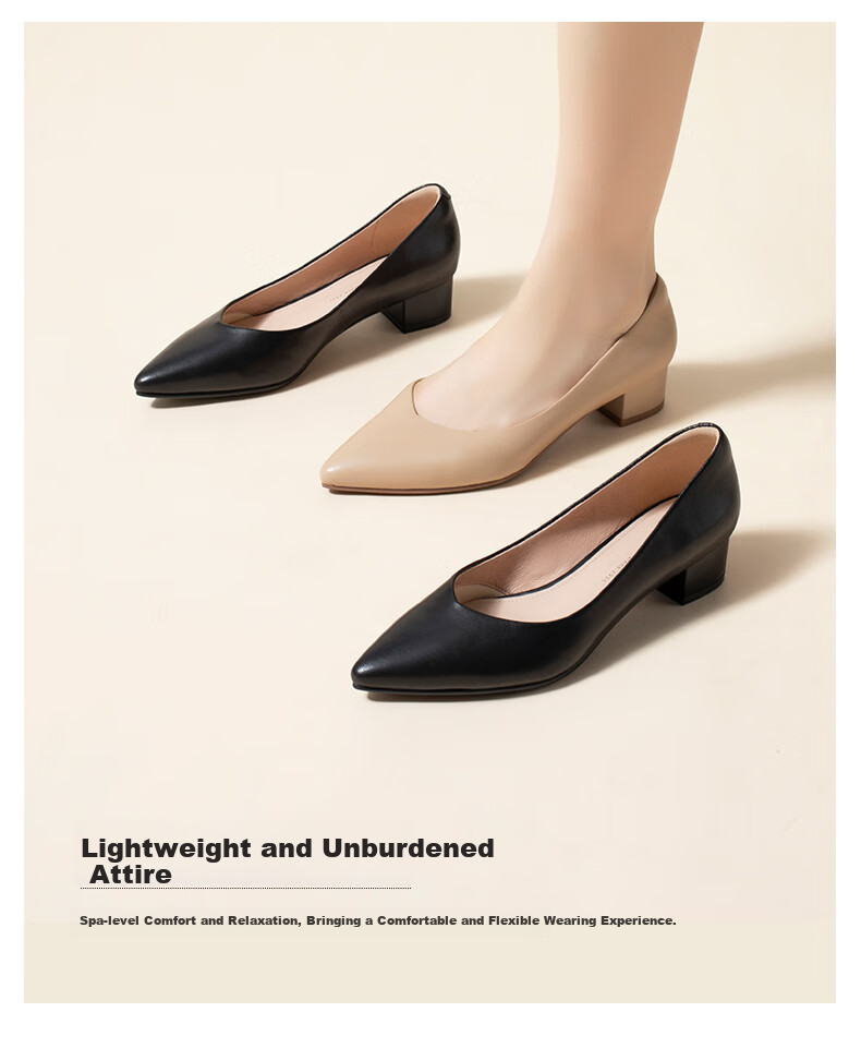 COMELY Women's Single Shoes, Spring And Autumn Air Cotton Soft Sole, Simple Comfortable Chunky Heel Commuter Work Shoes, Black, Size 37 8