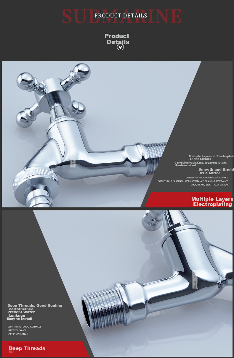 Submarine L903X Slow-Opening Outdoor Balcony Laundry Faucet, Freeze-Resistant And Crack-Resistant, 1/2 Inch Quick Connect 6 Points Threaded Mouth 4