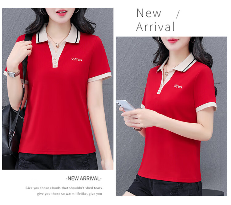 Woodpecker Women's Short Sleeve Polo Shirt Plus Size Slim Fit Red 2026 Spring Summer XL 12