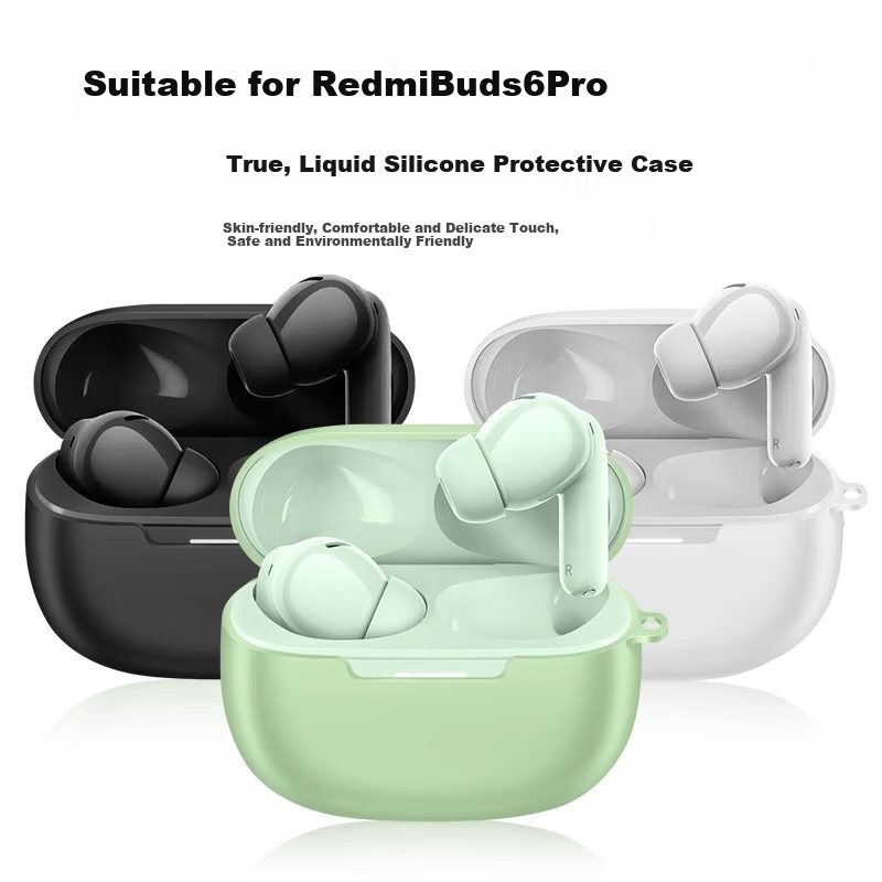 ESCASE Case for Redmi Buds6pro, Protective Cover for Redmi Wireless Bluetooth Earphones, Silicone Soft Shell, Shockproof, Dustproof, Skin-Friendly, Bare Phone Feel, White + Silicone Lanyard 1