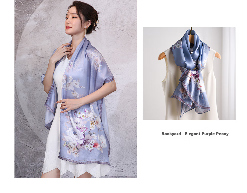 Hangsilu Silk Scarf for Women, Chinese Style Long Scarf, Mulberry Silk Shawl, Birthday Gift, Mid-Autumn Festival Gift for Mom And Teachers 13