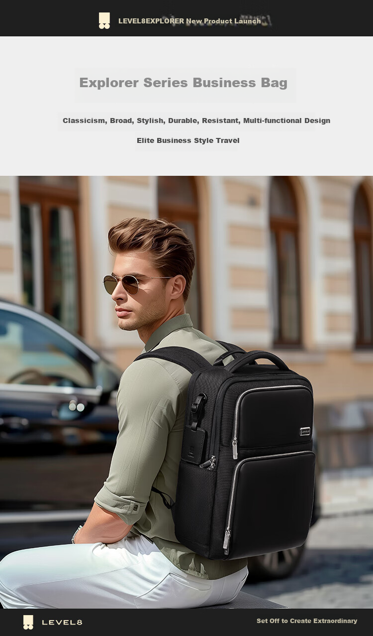 LEVEL8 Men's Business Backpack Explorer 16-Inch Laptop Bag, High-End Executive Bag for Commuting, Travel And School 1