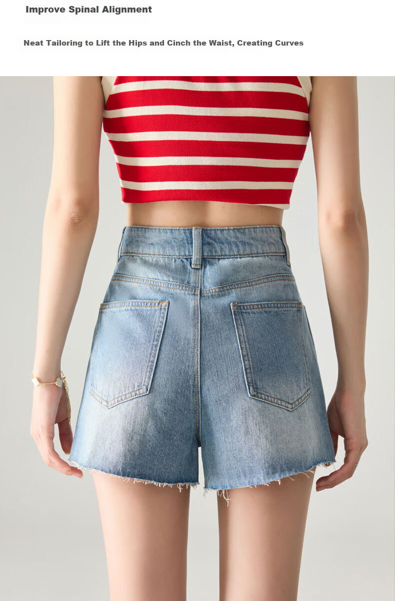 LangSha Women's Loose-Fit Denim Shorts, Lightweight for Summer, Frayed Edges, Straight-Leg Slimming A-Line Wide-Leg Pants, Casual Versatile Hot Pants for Outdoor Wear 12