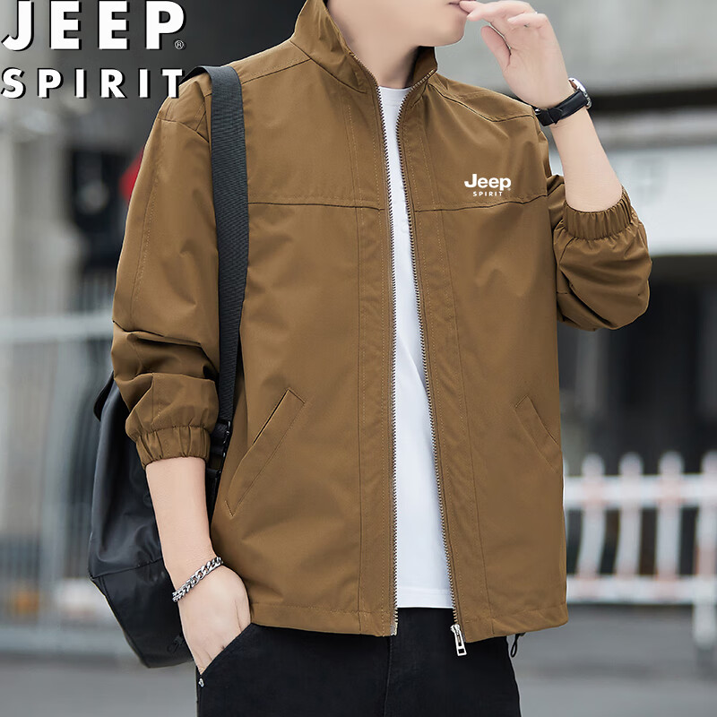 Мужская куртка JEEP SPIRIT, весенне-осенняя, повседневная, трендовая, универсальная, ветрозащитная, для активного отдыха, однотонная, с отложным воротником, черная, размер L