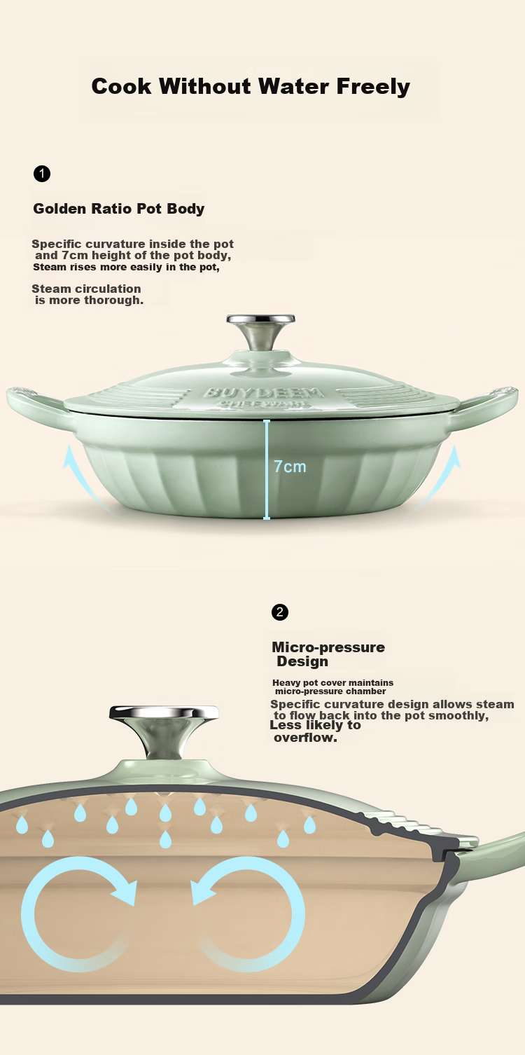 Buydeem Enamel Cast Iron Pot, Stew Pot, Braising Pot, Baking Pot, Seafood Pot, White Enamel, 28cm, Flowing Gold, Purple 7